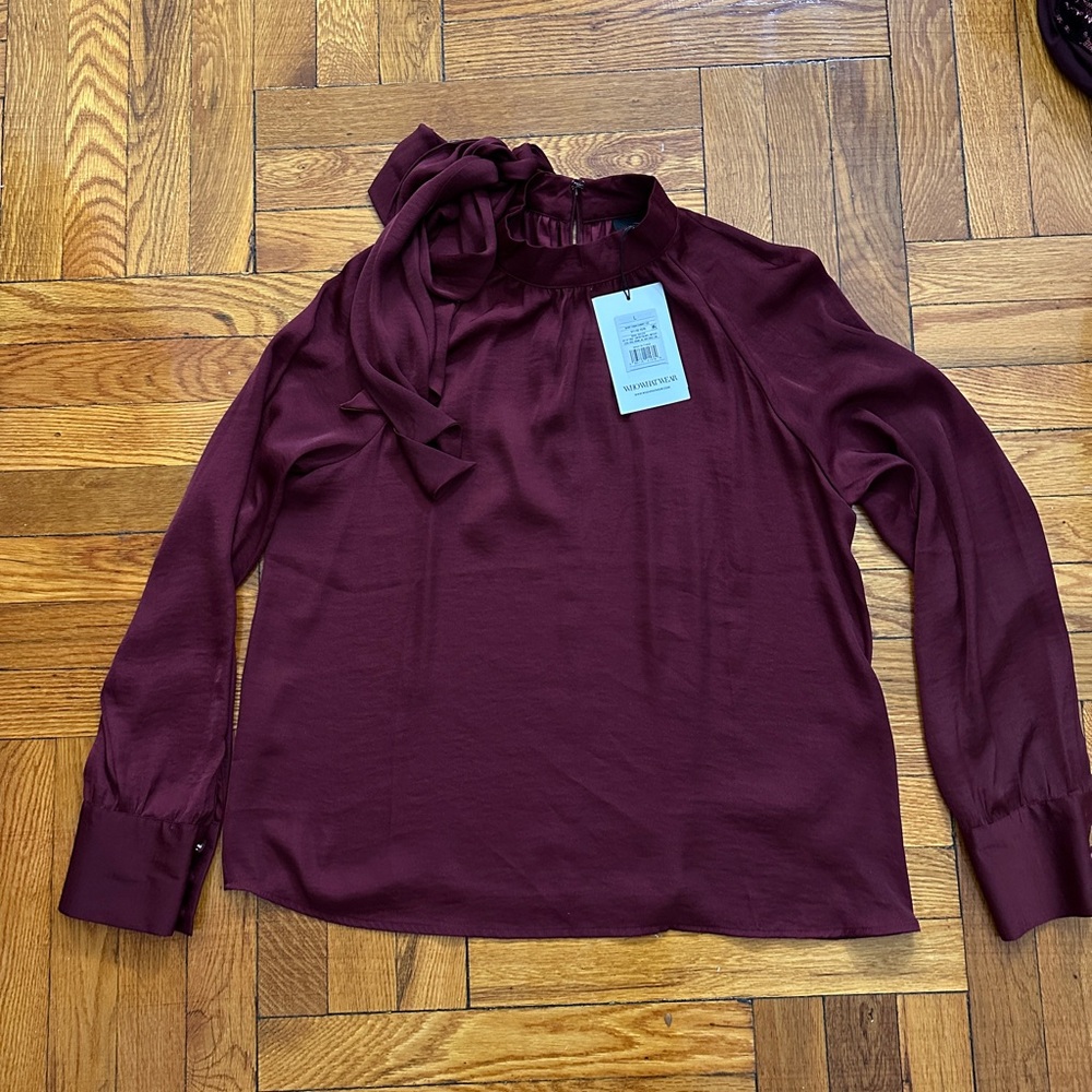 Who What Wear Burgundy Blouse with Bow Detail